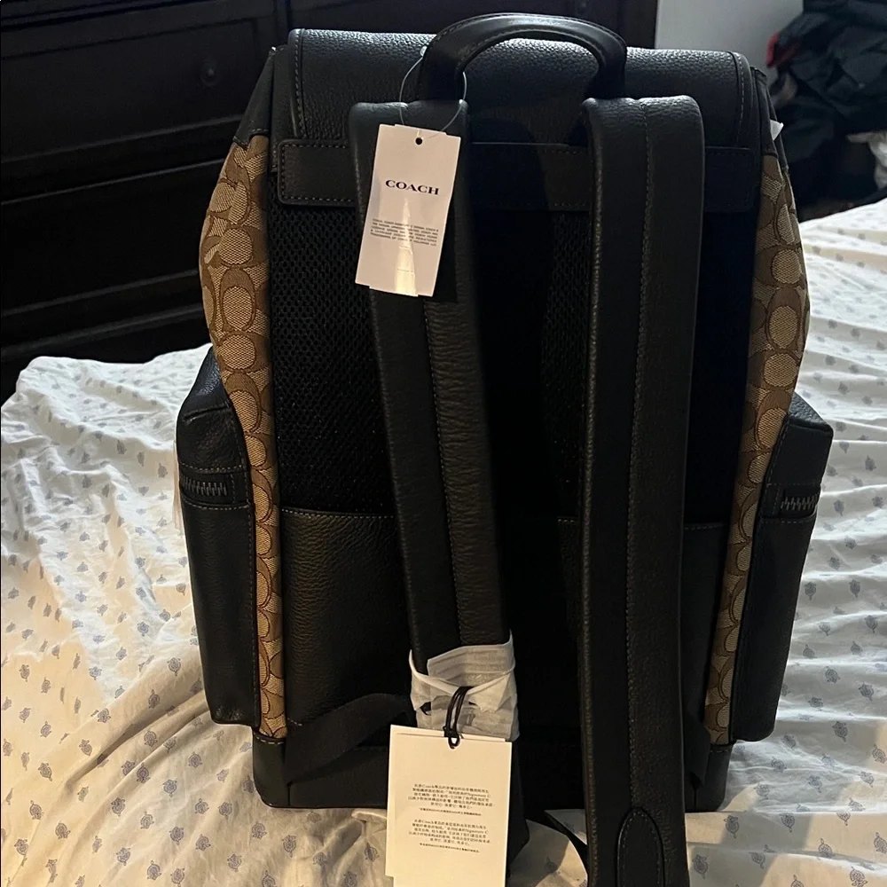 Coach Men's Tan and Black Backpack with Red Accents - Picture 2 of 5